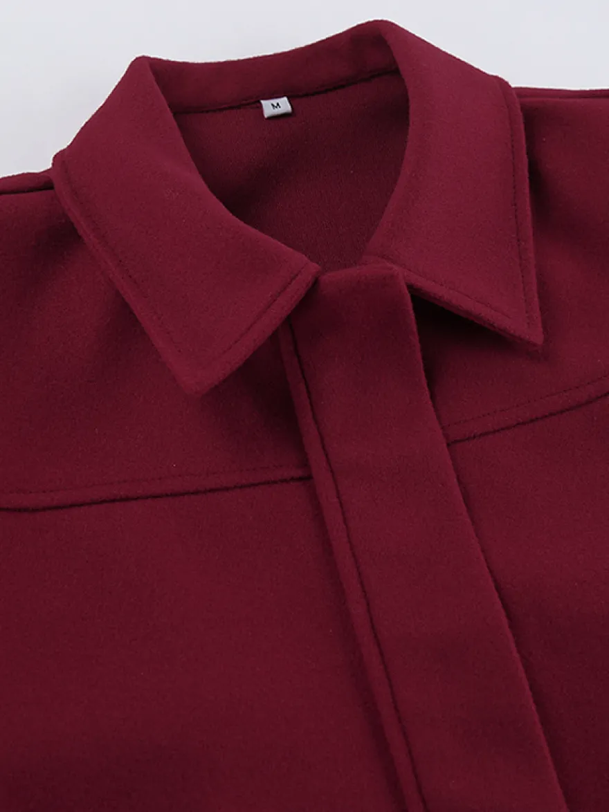 Veste courte bordeaux pour femme - Col rabattu chic fermeture éclair ourlet élastique - Collection streetwear décontractée printemps 2026