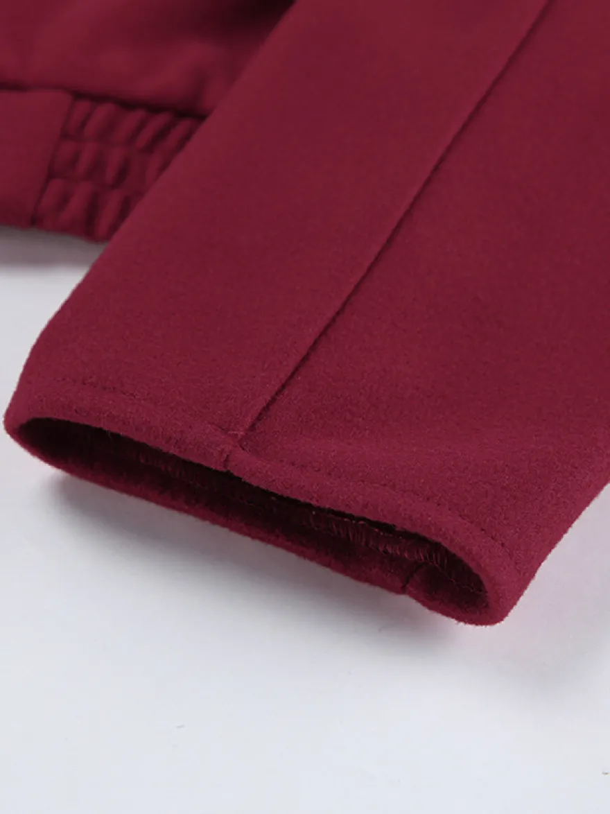 Veste courte bordeaux pour femme - Col rabattu chic fermeture éclair ourlet élastique - Collection streetwear décontractée printemps 2026