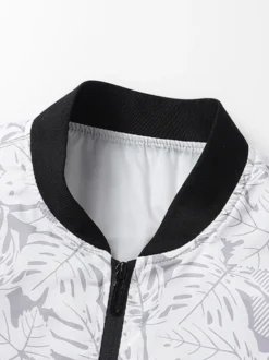 Veste de baseball pour homme col imprimé feuille d'érable manches longues poignets élastiques poches latérales zippées veste légère