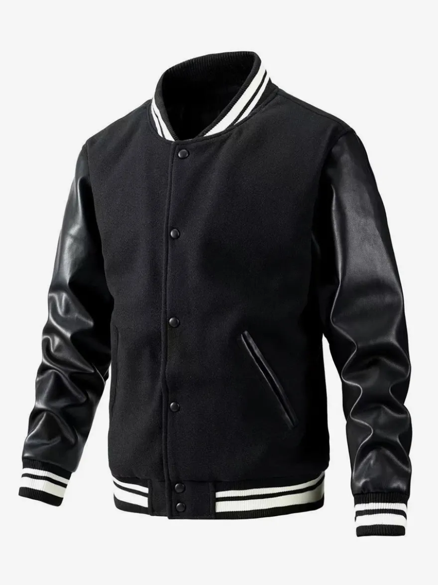 Veste de baseball pour homme en coton rembourré à blocs de couleurs grande taille