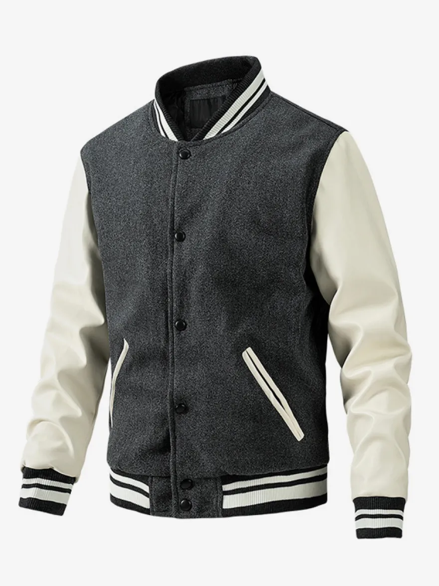 Veste de baseball pour homme en coton rembourré à blocs de couleurs grande taille