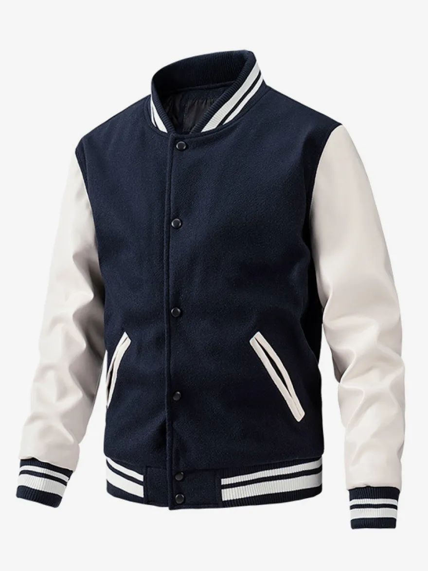 Veste de baseball pour homme en coton rembourré à blocs de couleurs grande taille