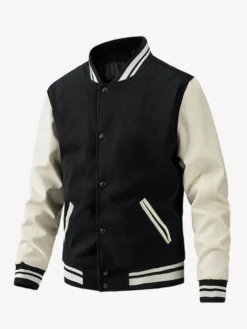 Veste de baseball pour homme en coton rembourré à blocs de couleurs grande taille