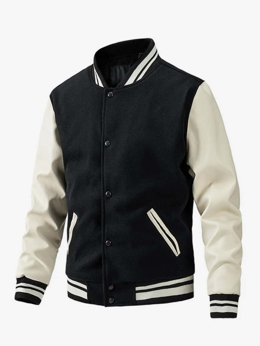 Veste de baseball pour homme en coton rembourré à blocs de couleurs grande taille
