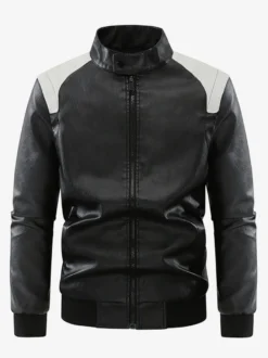 Veste de baseball pour homme à manches longues avec fermeture éclair et blocs de couleurs