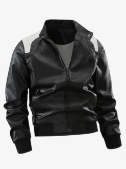 Veste de baseball pour homme à manches longues avec fermeture éclair et blocs de couleurs