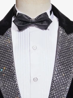 Veste de costume de scène en velours noir brillant pour homme
