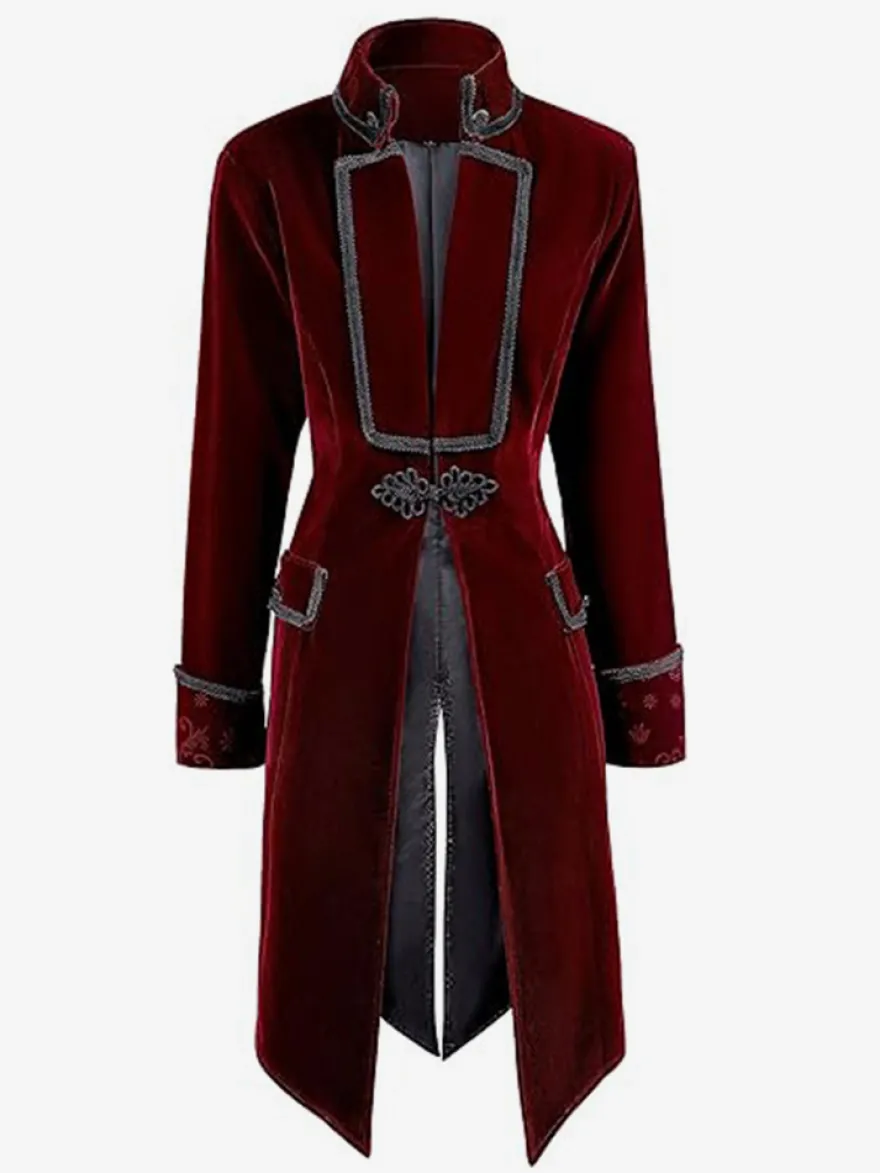 Veste de costume gothique victorienne pour homme redingote avec smoking pour cosplay steampunk Bourgogne