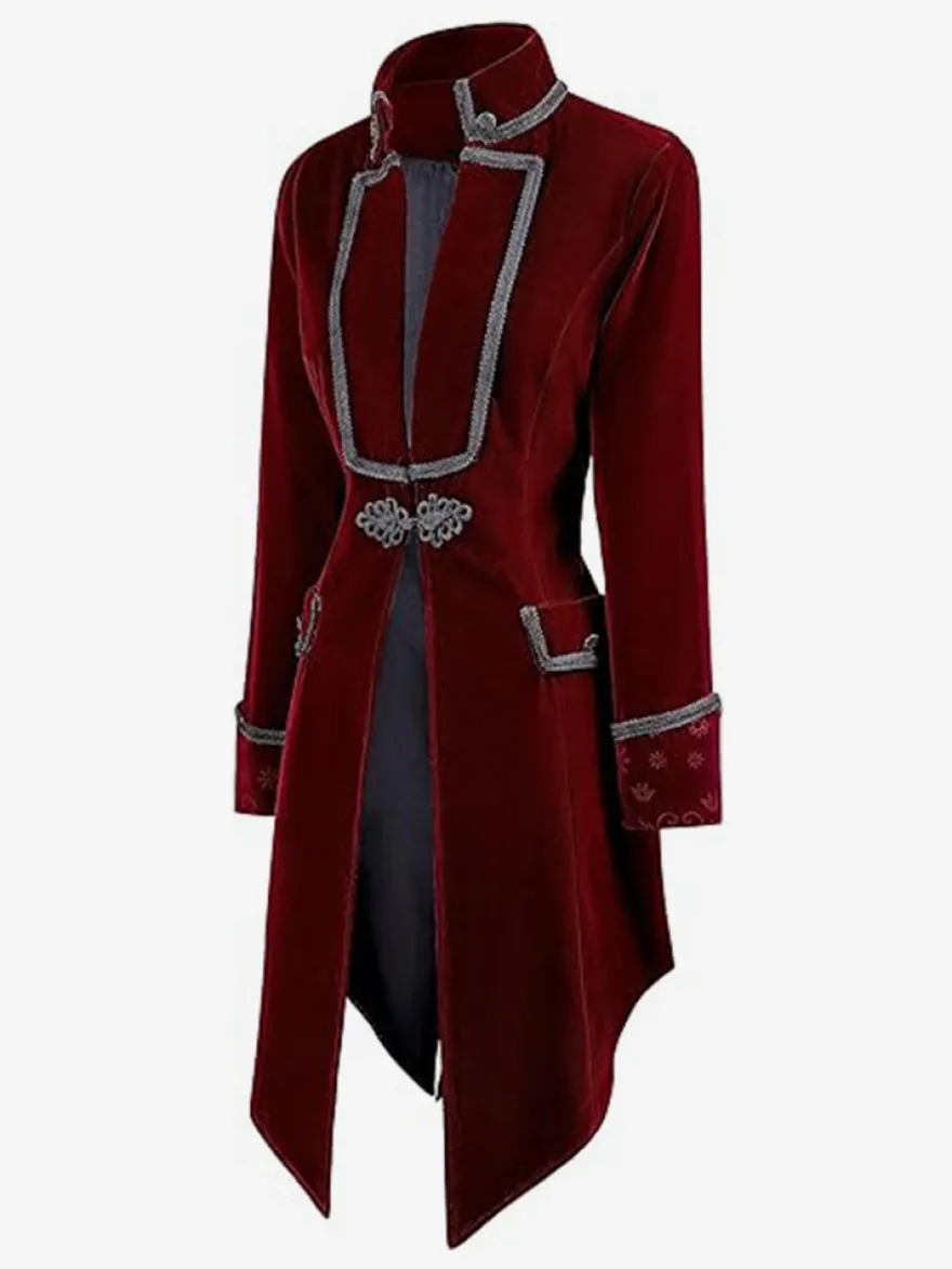 Veste de costume gothique victorienne pour homme redingote avec smoking pour cosplay steampunk Bourgogne