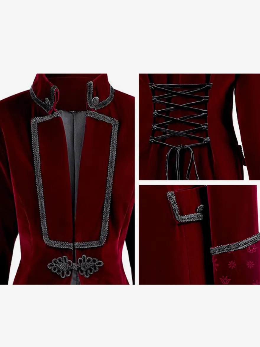 Veste de costume gothique victorienne pour homme redingote avec smoking pour cosplay steampunk Bourgogne