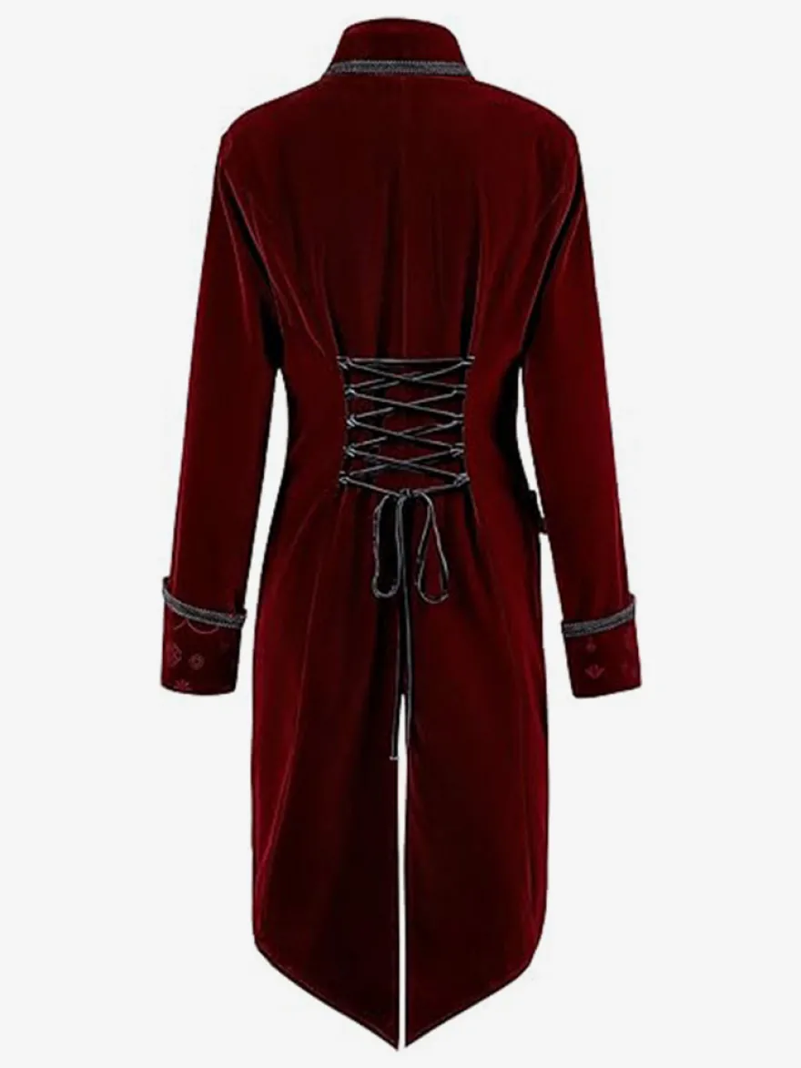 Veste de costume gothique victorienne pour homme redingote avec smoking pour cosplay steampunk Bourgogne