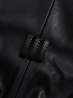 Veste de moto blazer en similicuir à col en V ceinture à la taille coupe ajustée et poches à rabat