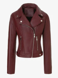 Veste de moto courte quatre couleurs col à revers fermeture éclair diagonale coupe ajustée manches longues vêtement d'extérieur