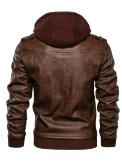 Veste de moto en cuir pour homme Veste en cuir à capuche zippée