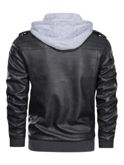 Veste de moto en cuir pour homme Veste en cuir à capuche zippée