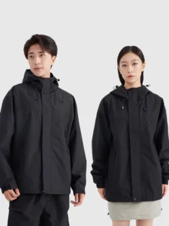 Veste De Randonnée Imperméable Unisexe À Capuche Color Block Zip Polyester Moderne