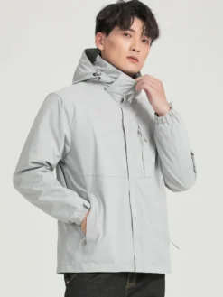 Veste De Randonnée Imperméable hommes Manteaux Décontracté Color Block Gris Élégant