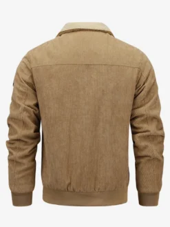 Veste d'hiver en velours côtelé grande taille pour homme doublure polaire avec quatre poches à rabat sur le devant