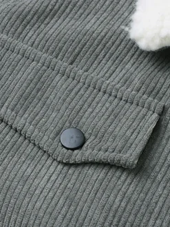 Veste d'hiver en velours côtelé grande taille pour homme doublure polaire avec quatre poches à rabat sur le devant