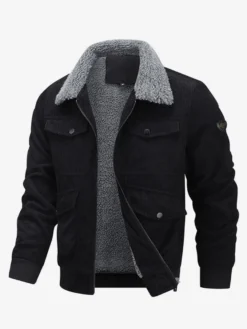 Veste d'hiver en velours côtelé grande taille pour homme doublure polaire avec quatre poches à rabat sur le devant