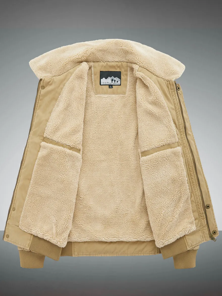 Veste en coton pour homme avec doublure polaire en agneau coupe ample grande taille chaude et décontractée