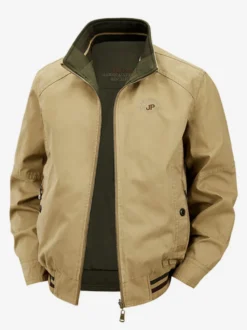Veste en coton pour homme col montant vêtement de travail décontracté et résistant à poches multiples.