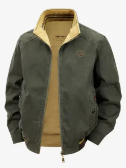 Veste en coton pour homme col montant vêtement de travail décontracté et résistant à poches multiples.