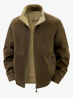 Veste en coton pour homme col montant vêtement de travail décontracté et résistant à poches multiples.
