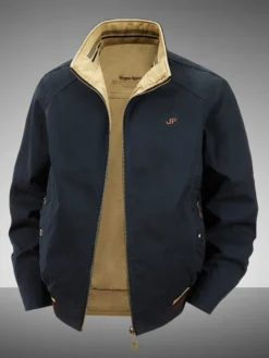 Veste en coton pour homme col montant vêtement de travail décontracté et résistant à poches multiples.