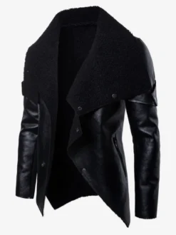 Veste en cuir pour homme avec col en fausse fourrure irrégulière Veste de moto en cuir PU
