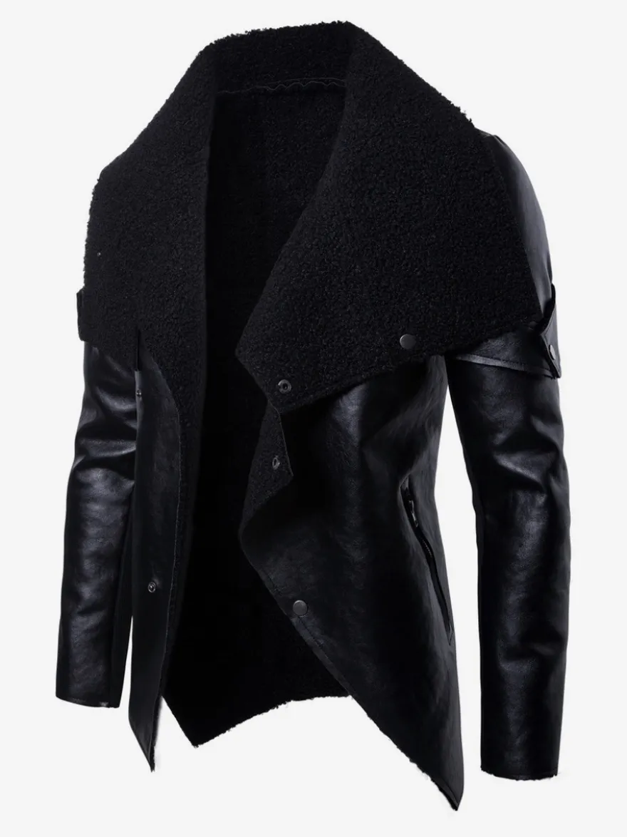Veste en cuir pour homme avec col en fausse fourrure irrégulière Veste de moto en cuir PU