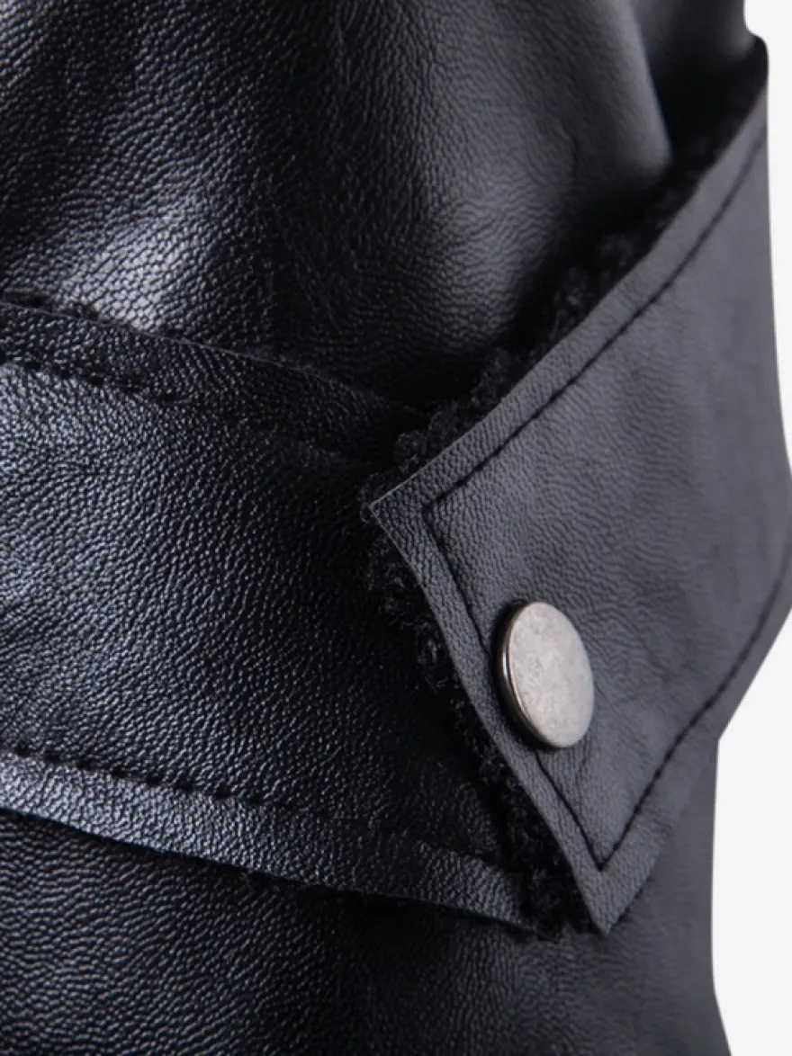 Veste en cuir pour homme avec col en fausse fourrure irrégulière Veste de moto en cuir PU