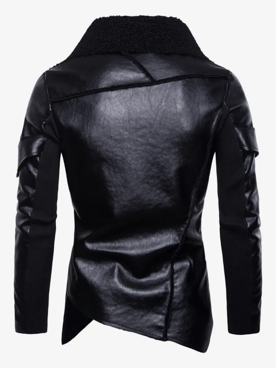 Veste en cuir pour homme avec col en fausse fourrure irrégulière Veste de moto en cuir PU