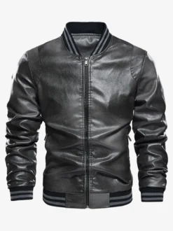 Veste en cuir pour homme grande taille manteau structuré en polaire légère dégradée