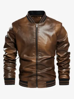 Veste en cuir pour homme grande taille manteau structuré en polaire légère dégradée