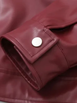 Veste en cuir PU à col rabattu et manches longues avec fermeture éclair pour femme