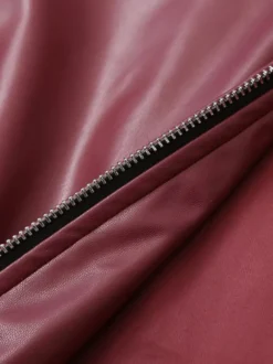 Veste en cuir PU à col rabattu et manches longues avec fermeture éclair pour femme