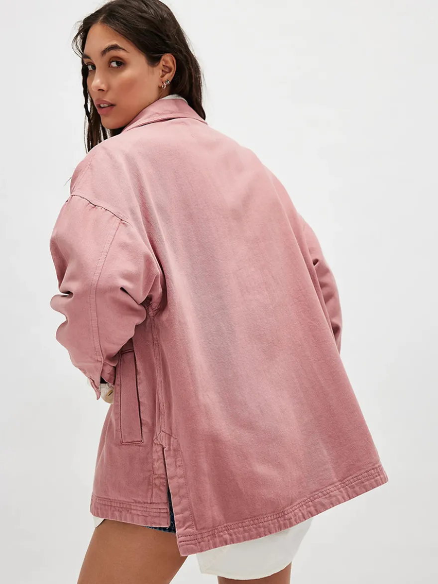 Veste en jean oversize pour femme - Délavage moyen coupe boyfriend fentes latérales - Style trucker - Collection printemps 2026