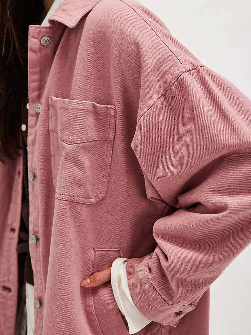 Veste en jean oversize pour femme - Délavage moyen coupe boyfriend fentes latérales - Style trucker - Collection printemps 2026