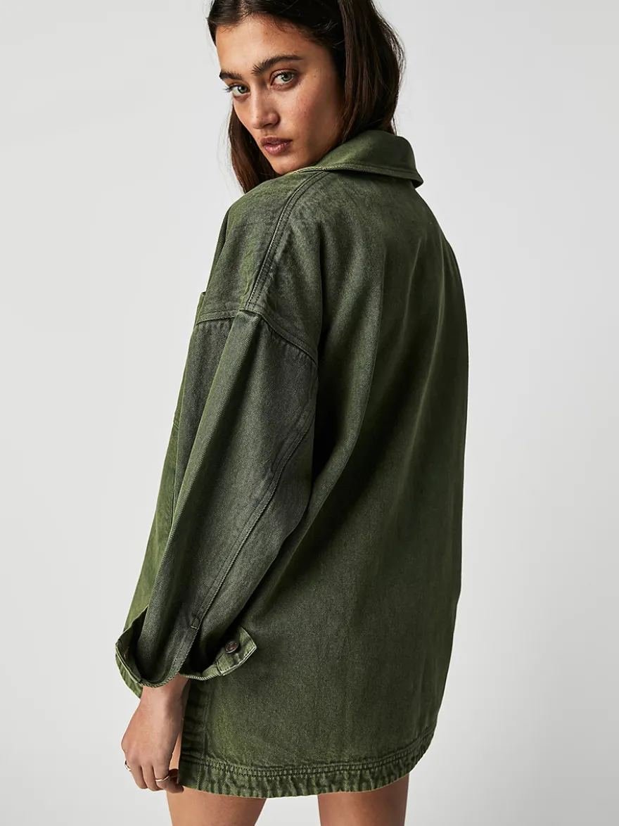 Veste en jean oversize pour femme - Délavage moyen coupe boyfriend fentes latérales - Style trucker - Collection printemps 2026