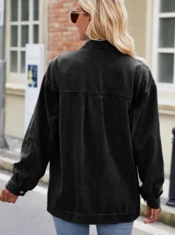 Veste en jean oversize vintage pour femme - Coupe ample revers et boutons - Style trucker - Collection printemps-été 2026