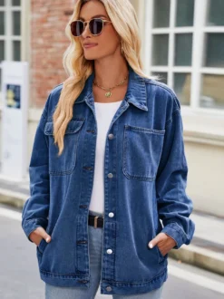 Veste en jean oversize vintage pour femme - Coupe ample revers et boutons - Style trucker - Collection printemps-été 2026