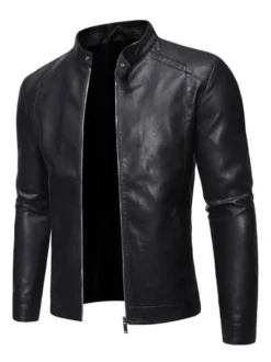 Veste en similicuir pour homme manches longues coupe-vent décontracté manteau d'extérieur léger
