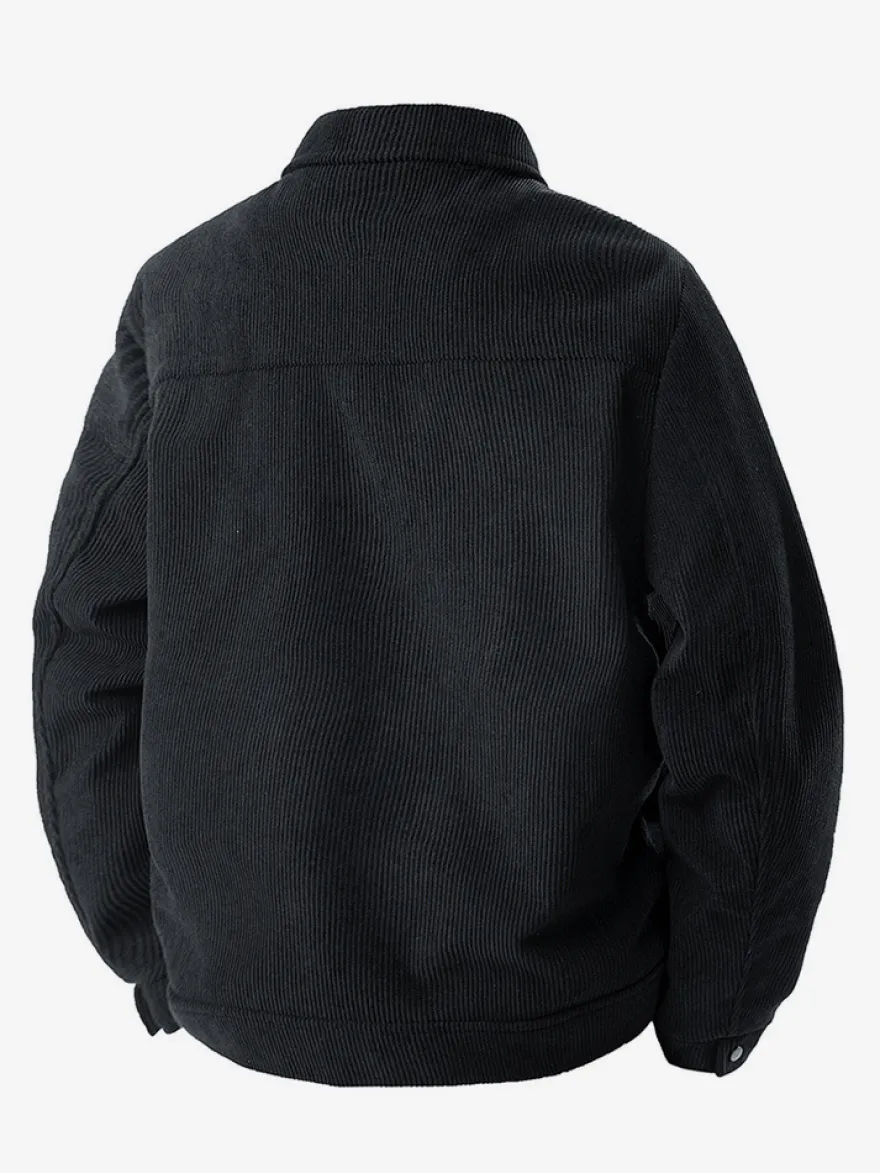 7. Veste en velours côtelé pour homme manches longues poches poitrine à rabat et poches latérales coupe-vent et durable style rétro
