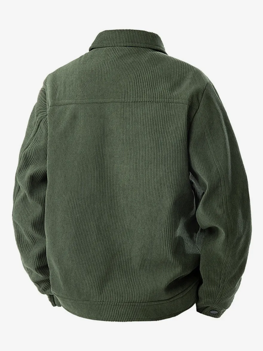 7. Veste en velours côtelé pour homme manches longues poches poitrine à rabat et poches latérales coupe-vent et durable style rétro