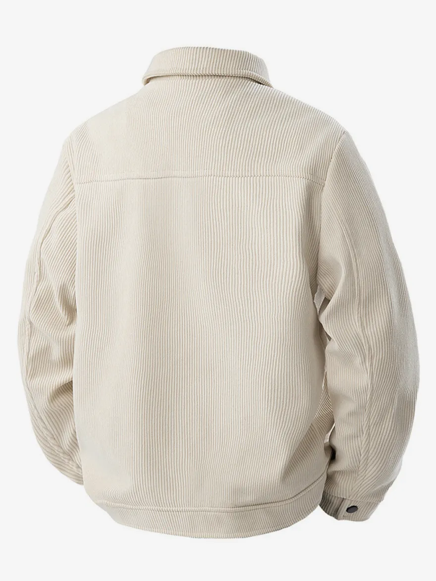 7. Veste en velours côtelé pour homme manches longues poches poitrine à rabat et poches latérales coupe-vent et durable style rétro