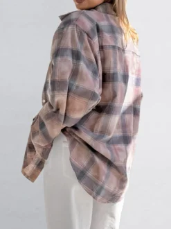 Veste femme à col rabattu cardigan à carreaux décontracté à manches longues