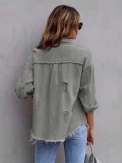 Veste femme à col rabattu en coton manches longues coupe oversize