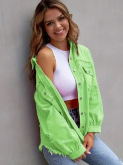 Veste femme à col rabattu en coton manches longues coupe oversize
