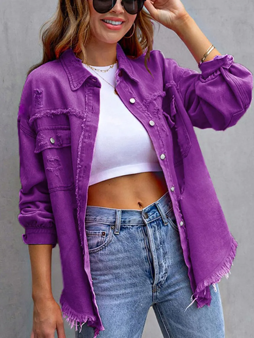 Veste femme à col rabattu en coton manches longues coupe oversize